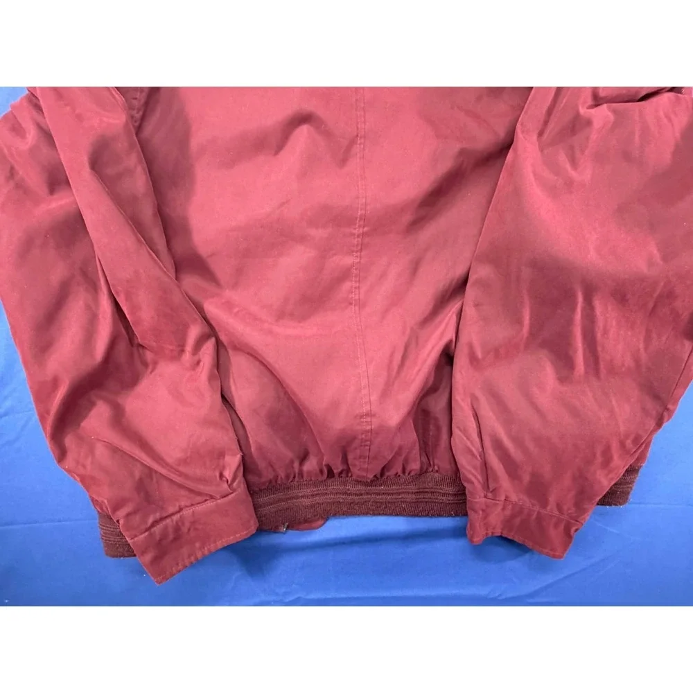 Vintage‎ Eddie Bauer Quilted Barn Jacket Acrylic Trim Leather Collar Red LG